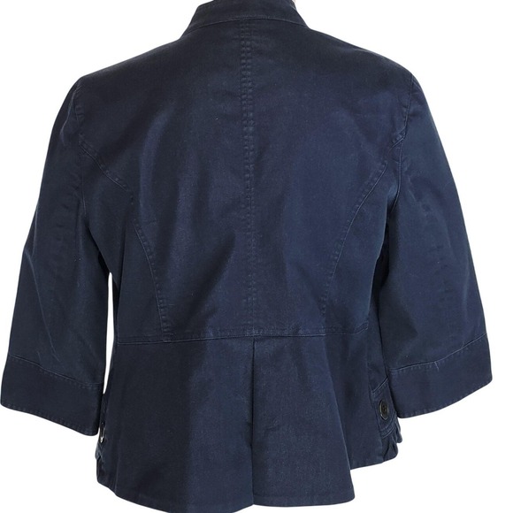 Multiples Jacket Womens Large Navy Ruffle Button Front 3/4 Sleeve Lined Classic - Picture 3 of 9
